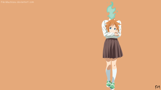 Girl green hair skirt head - a brown wall free wallpaper