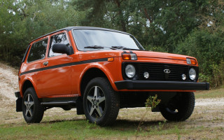 Orange car parked field forest - an orange car free wallpaper