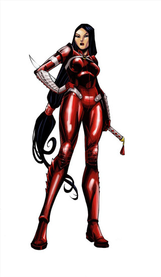 Woman red suit sword cat - a red suit free wallpaper