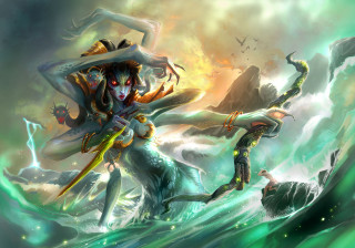 Woman horse ocean demon back - a painting of a woman riding free wallpaper