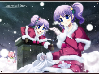 Snowy scene santa girls ice - a snowman free wallpaper