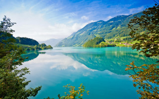 Lake mountains trees blue sky 25 - beautiful free wallpaper for desktop