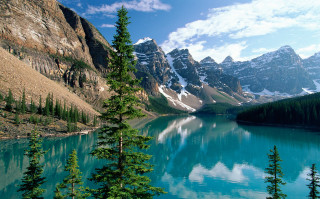 Lake mountains trees sky clouds 2 - a mountain range free wallpaper