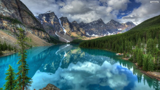 Lake mountains trees cloudy sky 34 - mountain and trees free wallpaper