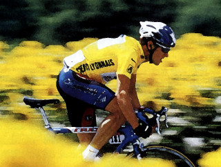 Man bike yellow field sunset - impressionist painting free wallpaper