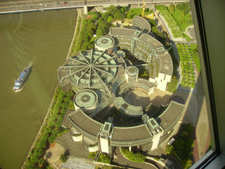 Large building circular design river - aerial free wallpaper