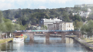 Bridge river boat city painting - ernst free wallpaper