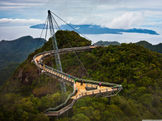 Bridge hill skywalk people walking - side and people free wallpaper