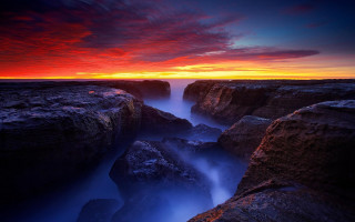 Sunset rocky beach water red - amazing free wallpaper