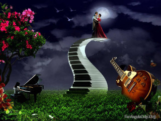 Couple piano grass guitar night 2 - a couple standing free wallpaper