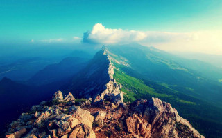 Mountain tall peak cloud trees - a cloud in the sky above free wallpaper