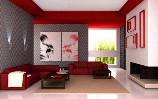 Living room red couch painting 3 - modern european ink painting free wallpaper