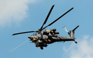 Helicopter flying blue sky clouds - 100mm free wallpaper