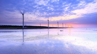 Beach bench windmills sunset blue - sunset free wallpaper