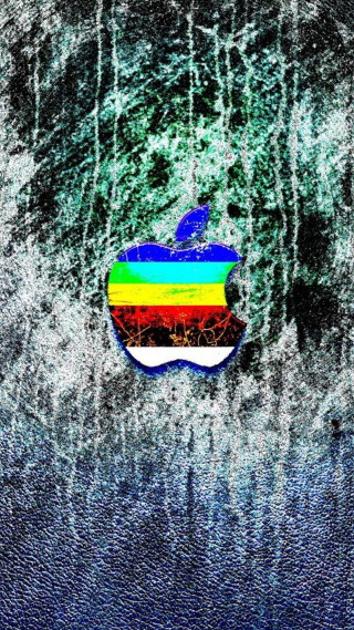 Apple logo blue background rainbow - holography free wallpaper