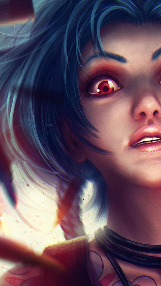 Blue hair red eyes black - red eye free wallpaper