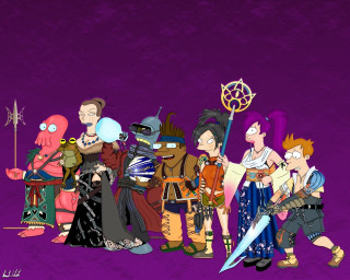 Cartoon characters group purple background 2 - a group of cartoon characters free wallpaper