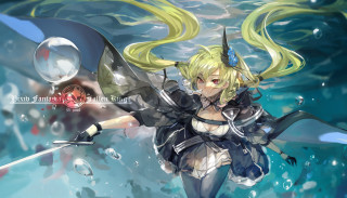 Woman sword water helmet action - her hand and a helmet free wallpaper