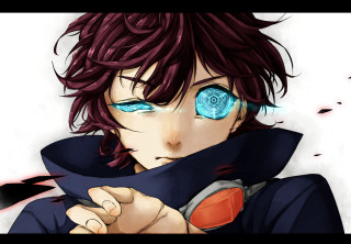 Anime blue eyes black coat - symmetrical free wallpaper