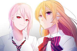 Anime girls blonde hair red 3 - their face free wallpaper