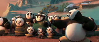 Pandas field mountains clouds sky - animation free wallpaper
