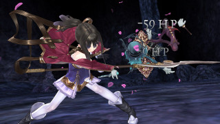 Woman red outfit sword dark - a pink flower in the foreground free wallpaper