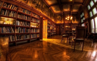 Bookshelves chairs table room library - the shelf free wallpaper