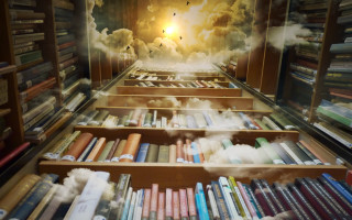 Books clouds room interior cozy - a sky free wallpaper