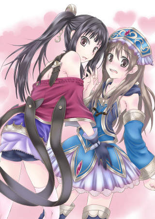 Anime girls hug pink background 2 - aimitsu free wallpaper