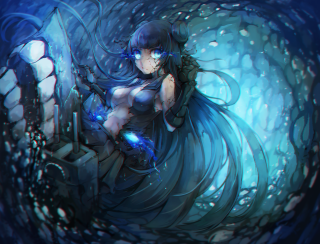 Woman sword blue tunnel bubbles - cybernetic free wallpaper