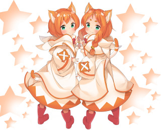 Anime girls white orange stars - the background and a star free wallpaper