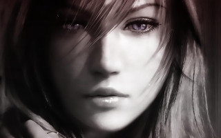 Woman long hair purple eyes - her face and shoulder free wallpaper
