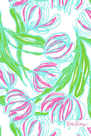 Flower drawing pink green leaves - free abstract wallpaper