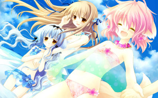 Anime girls bikini laying back - a bikini free wallpaper