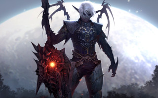 White hair demon warrior red - red light free wallpaper