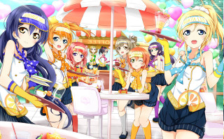 Anime girls table food umbrella 2 - balloon free wallpaper