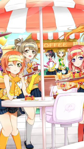 Anime girls table restaurant umbrella - an album cover free wallpaper