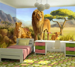 Lion mural bedroom pink blanket - a detailed matte painting free wallpaper