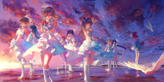 Anime girls beach cloudy sky - a group of anime girls free wallpaper