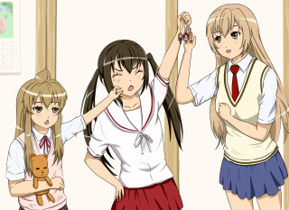 Three girls school uniforms teddy - a teddy bear free wallpaper