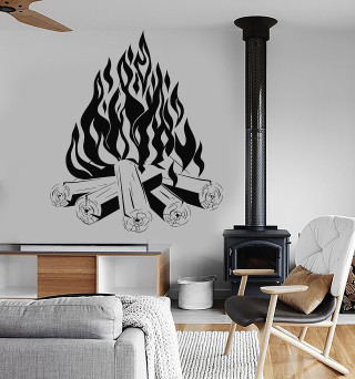 Living room fireplace wall decal - public works mural free wallpaper