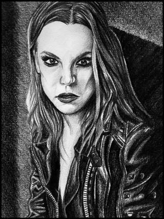 Woman long hair leather jacket 2 - a pencil sketch free wallpaper