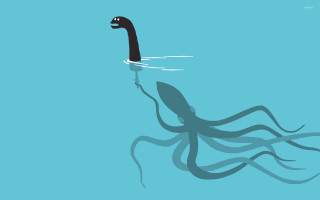 Black white octopus swimming blue 2 - colin moss free wallpaper