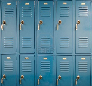 Blue lockers brass handles black - a row free wallpaper