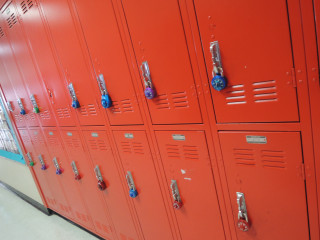 Red lockers keys room white - donald judd free wallpaper