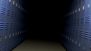 Hallway blue lockers light end - volumetric free wallpaper