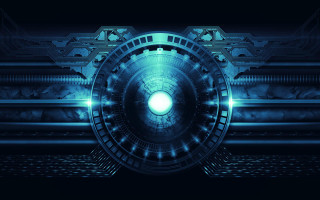 Futuristic background circular window blue - cybernetic free wallpaper