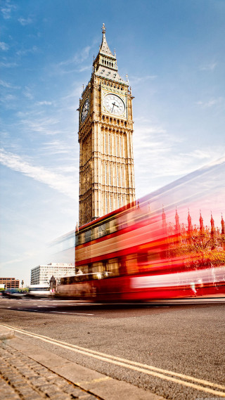 Red bus clock tower blue - christopher wren free wallpaper