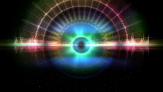 Colorful circle sound waves black - anamorphic free wallpaper for desktop