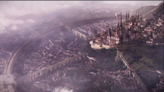 Castle city clouds fog sky - road free wallpaper